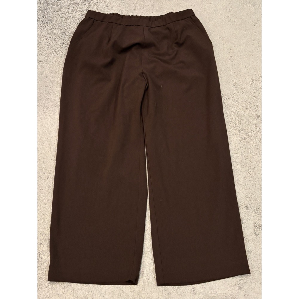 Briggs New York Womens 18W Brown Wide Leg Elastic Waist Pull On Dress Pants